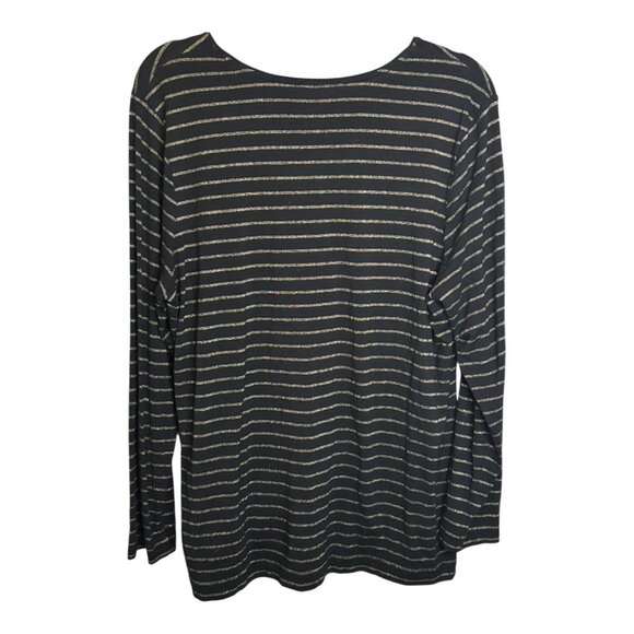 Chico's Blouse Women's Size‎ XL Sparkle Glitter Stripes Gold Black Chicos 3 - Picture 2 of 4